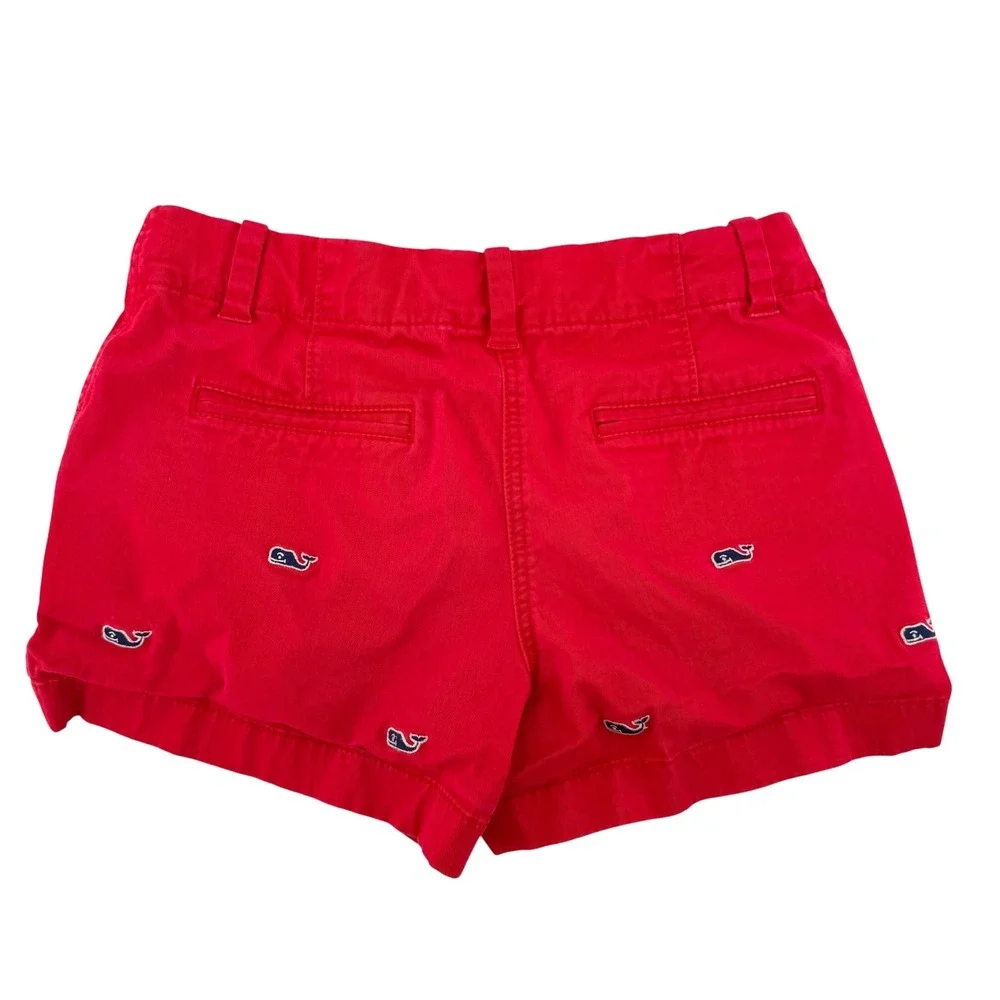Vineyard Vines Girls Red Blue Whale Embroidered Shorts Size 8 Nautical Preppy